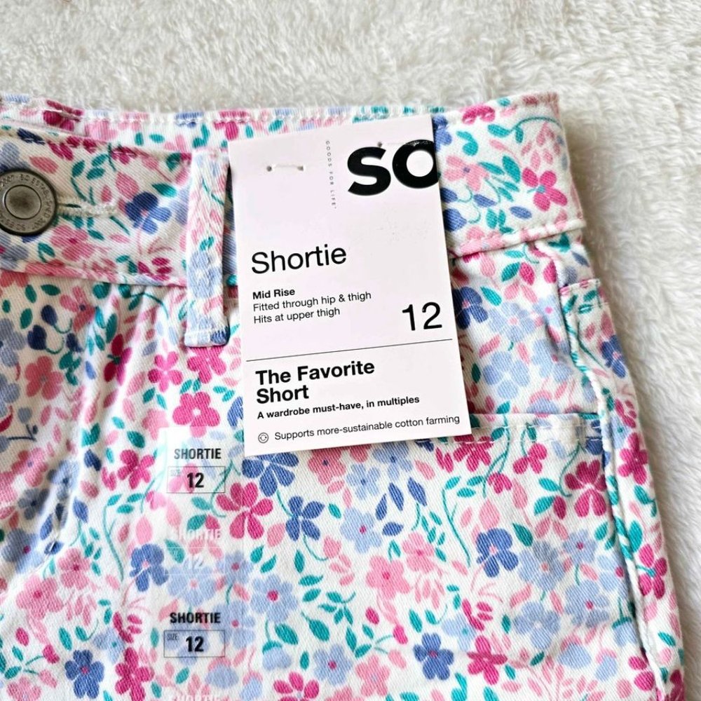 NEW Girls SO Raw Hem DENIM Shortie Short Floral Size 12 - Picture 4 of 5